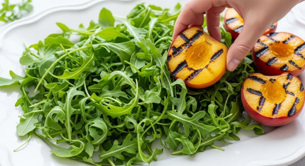 Tearing a fresh, creamy ball of cheese over warm grilled fruit, perfect for easy and elegant burrata cheese recipes.