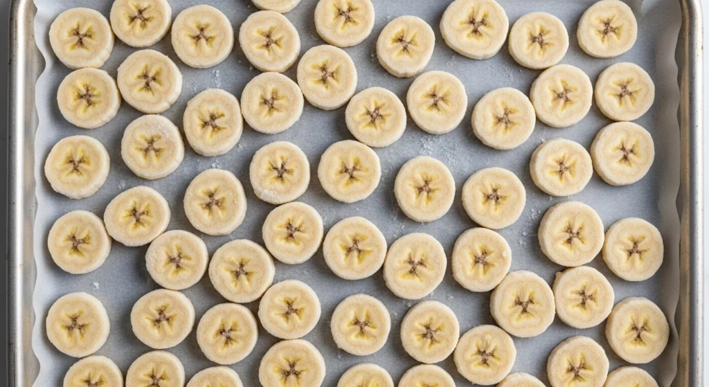 How to Make Nice Cream: Step-by-Step
Making this dairy free banana nice cream is all about the technique. Follow these steps for the perfect texture:
1.Peel and Slice: Peel your overripe bananas and slice them into coins.
2.Freeze: Place the coins on a baking sheet lined with parchment paper. Freeze for at least 2–4 hours (overnight is best).
3.Pulse: Place the frozen coins into a food processor or high-speed blender. Pulse until the bananas look like crumbly bits.
4.Blend: Continue blending. It will look like a thick smoothie at first, then suddenly turn into a creamy, soft-serve consistency.
5.Serve: Eat it immediately as soft-serve or freeze it for a firmer texture.