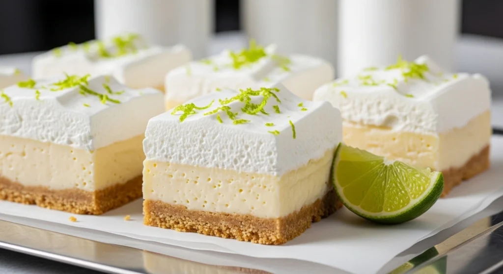 A close-up of a refreshing and sweet slice of Key Lime Pie Bars, perfect for anyone looking for fresh key lime recipes for summer potlucks.