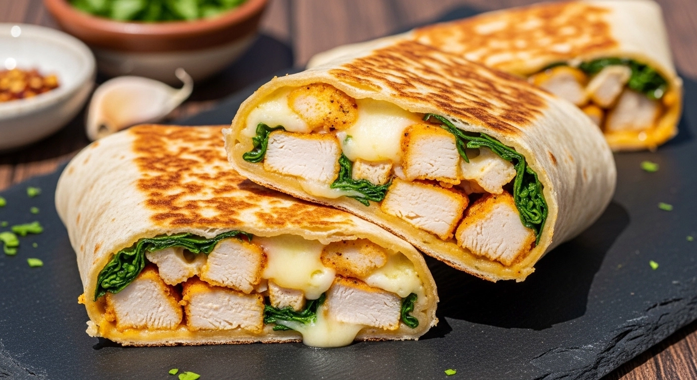 Low carb cheesy garlic chicken wraps