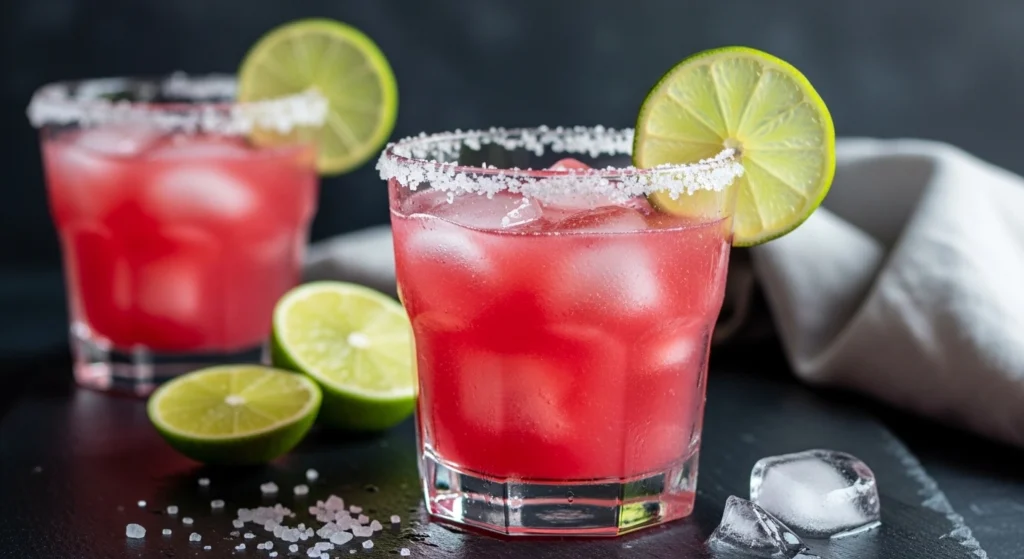 A natural, frosty action shot of a silver cocktail shaker covered in condensation being vigorously shaken to chill a fresh watermelon margarita recipe.