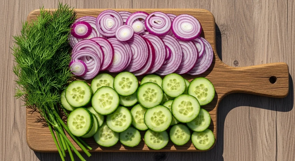 Salting sliced cucumbers in a colander to draw out excess moisture, which is the ultimate secret trick for how to keep cucumber salad from getting watery.